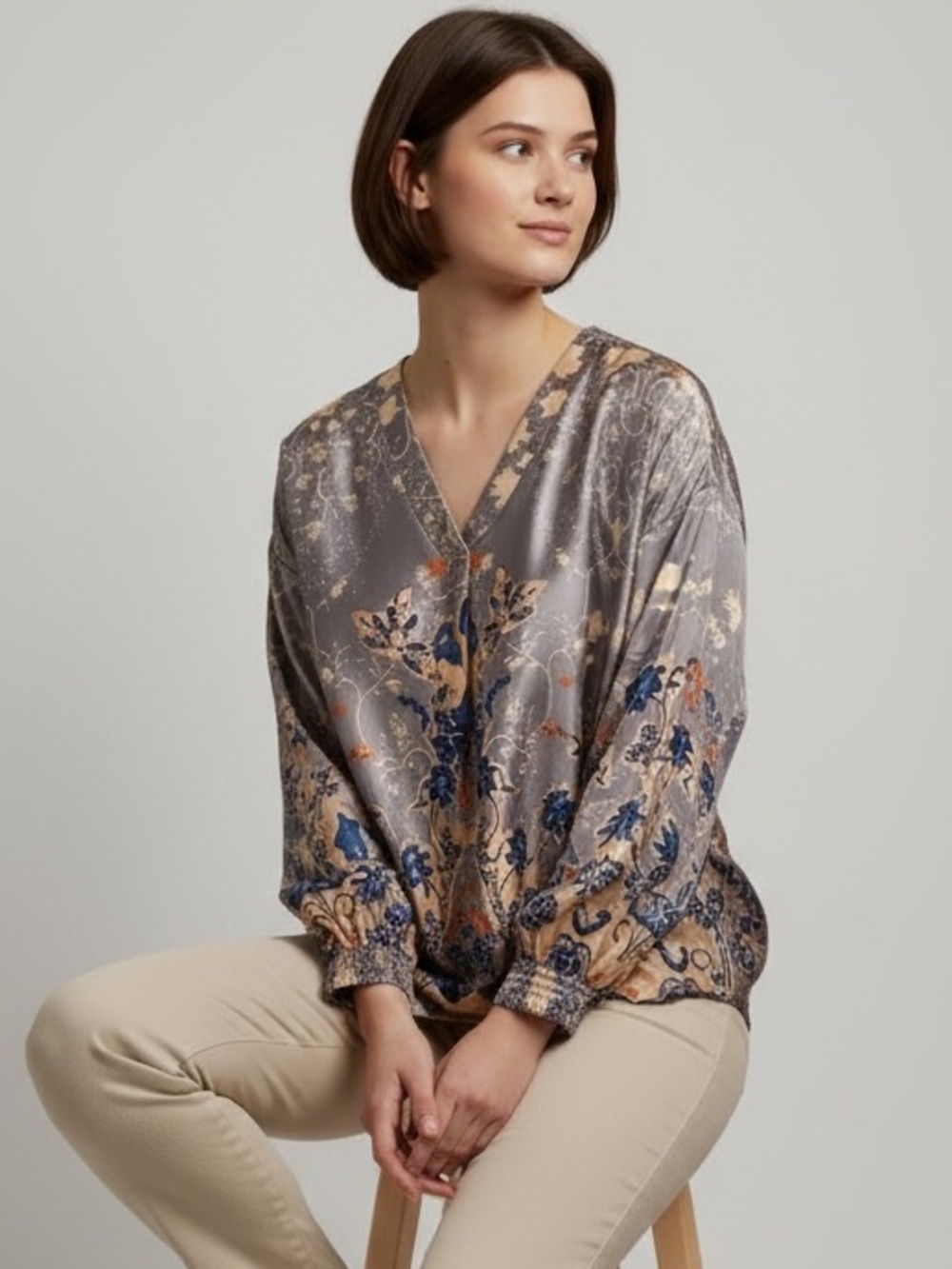 Sundance Silk Floral Long Sleeve Bohemian Blouse Size M